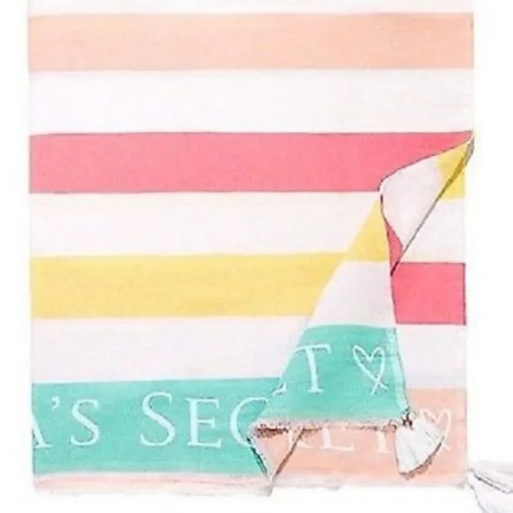 NWT Victoria's Secret Pink, Coral, Mint & Yellow Striped Blanket